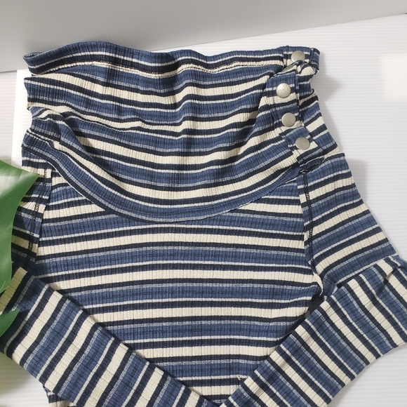 #40 Free People Cape Cold  Stripe Button Turtleneck - Picture 7 of 11